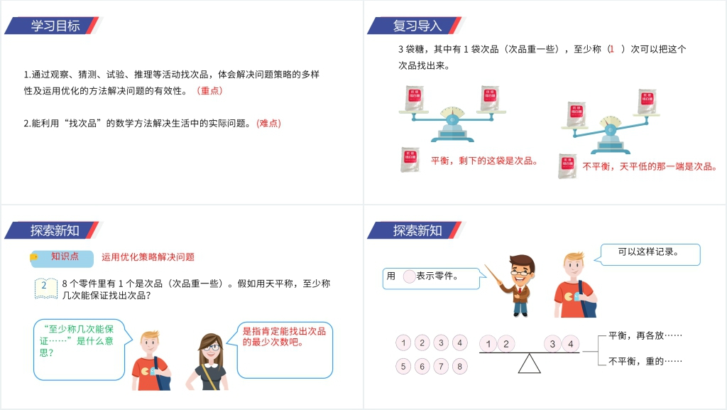 人教版小学五年级下册数学《稍复杂的找次品问题》PPT课件 人教版小学五年级下册数学《稍复杂的找次品问题》PPT课件