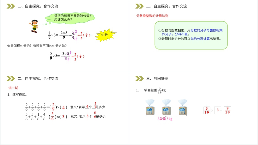 人教版小学六年级上册数学《分数乘整数的意义和计算》PPT课件 人教版小学六年级上册数学《分数乘整数的意义和计算》PPT课件