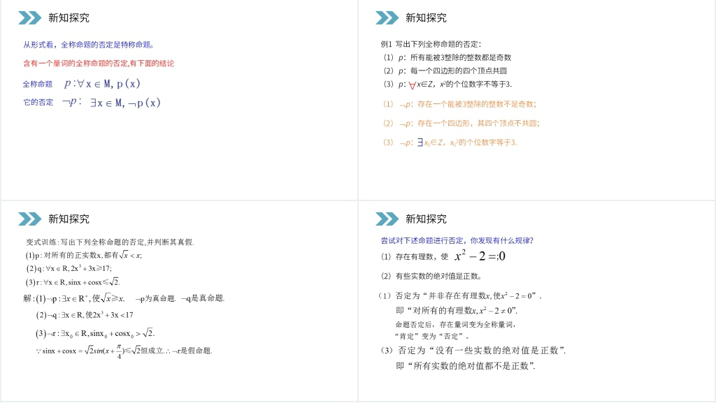 人教版高二数学选修2-1《含有一个量词的命题的否定》PPT课件 人教版高二数学选修2-1《含有一个量词的命题的否定》PPT课件