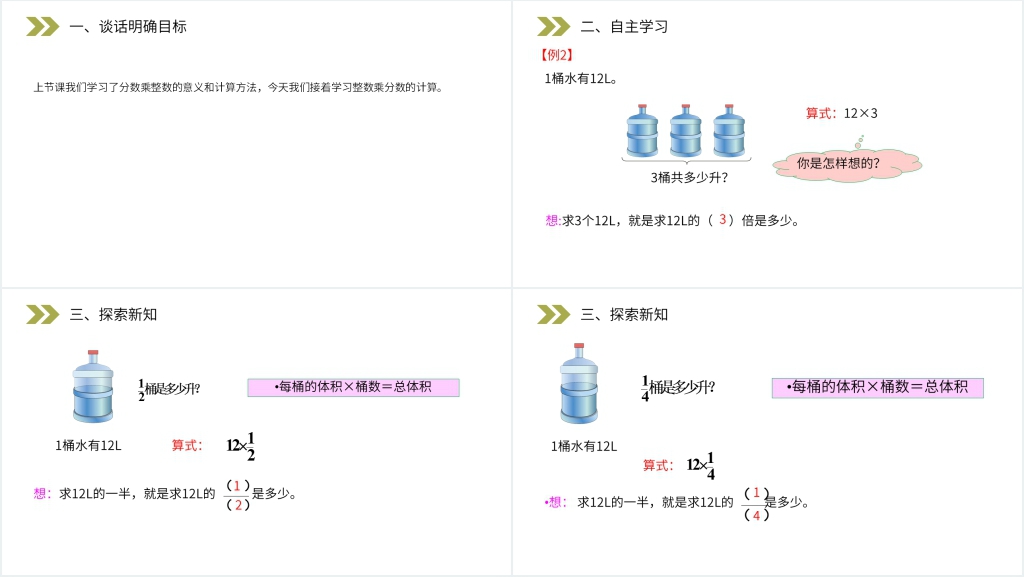 人教版小学六年级上册《分数乘整数的意义和计算》(第1.2课时)PPT课件 人教版小学六年级上册《分数乘整数的意义和计算》(第1.2课时)PPT课件