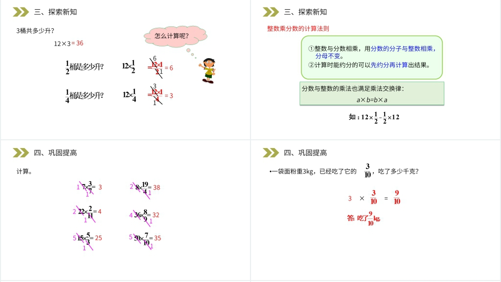 人教版小学六年级上册《分数乘整数的意义和计算》(第1.2课时)PPT课件 人教版小学六年级上册《分数乘整数的意义和计算》(第1.2课时)PPT课件