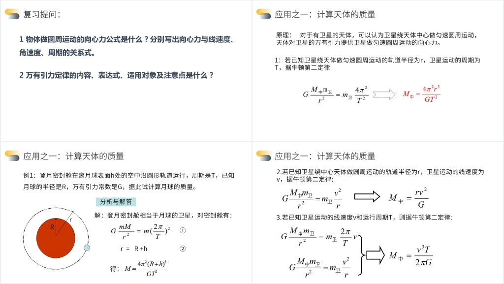 人教版必修高一物理《万有引力定律的成就》PPT课件 人教版必修高一物理《万有引力定律的成就》PPT课件