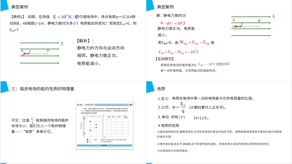 人教版高二物理选修3-1《电势能和电势》教案PPT课件