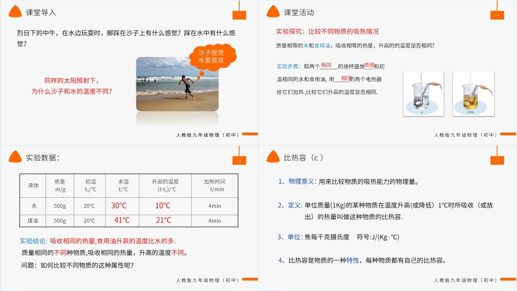 人教版九年级初三物理《比热容》教案PPT课件 人教版九年级初三物理《比热容》教案PPT课件