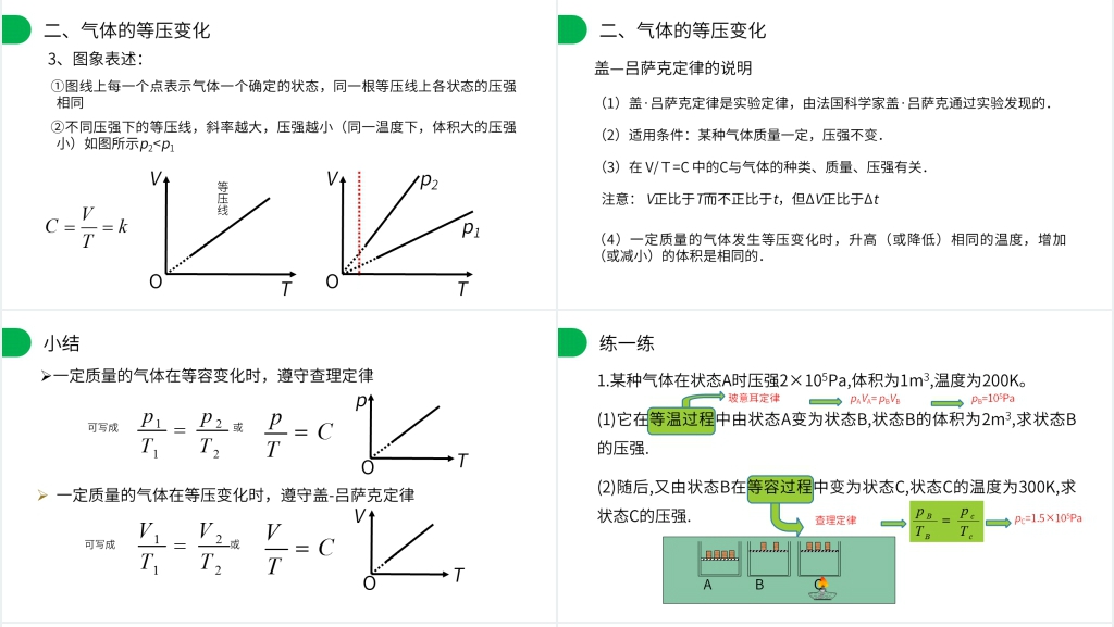人教版高三物理选修3-3《气体的等容变化和等压变化》PPT课件 人教版高三物理选修3-3《气体的等容变化和等压变化》PPT课件