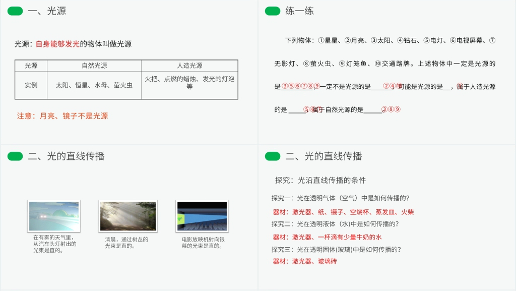 人教版八年级初二物理上册《光的直线传播》教案PPT课件