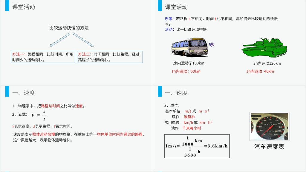 人教版八年级初二物理上册《运动的快慢》教案PPT课件