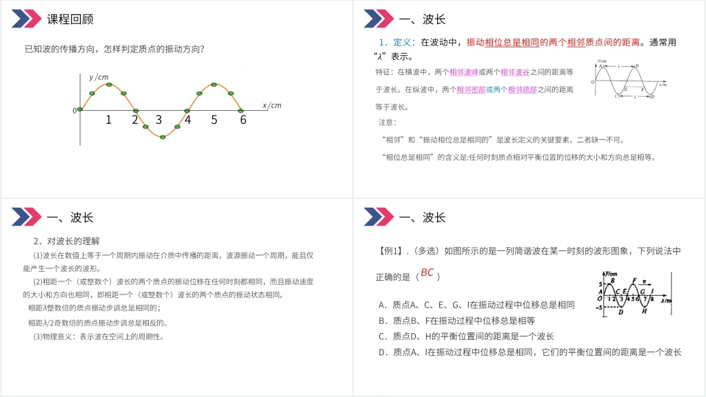 人教版高三物理选修3-4《波长、频率和波速》PPT课件