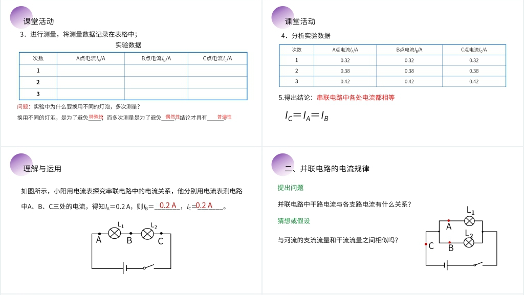 人教版九年级初三物理《串并联电路中电流的规律》教案PPT课件