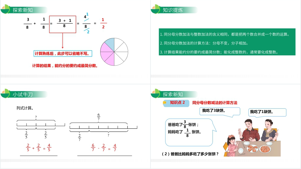 人教版小学五年级下册数学《同分母分数加、减法》PPT课件 人教版小学五年级下册数学《同分母分数加、减法》PPT课件