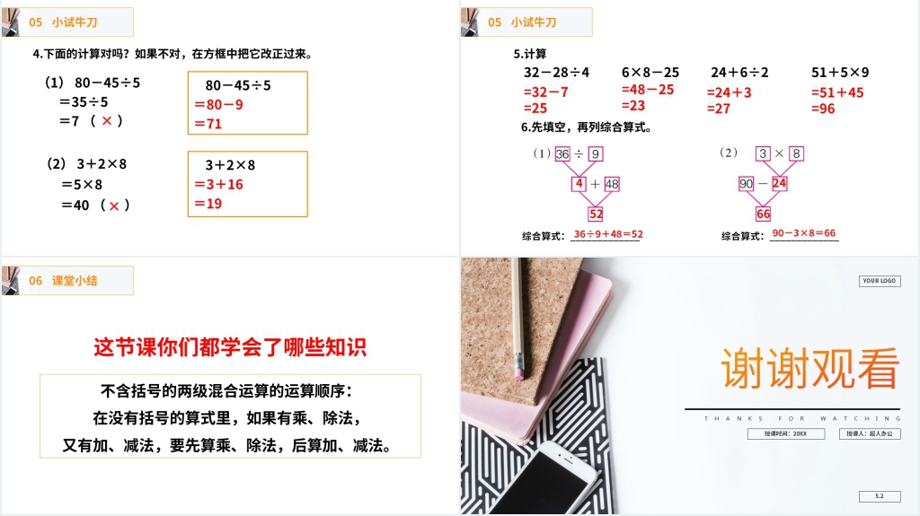 人教版小学数学二年级下册《没有括号的同级混合运算》(第5.2课时)PPT课件 人教版小学数学二年级下册《没有括号的同级混合运算》(第5.2课时)PPT课件