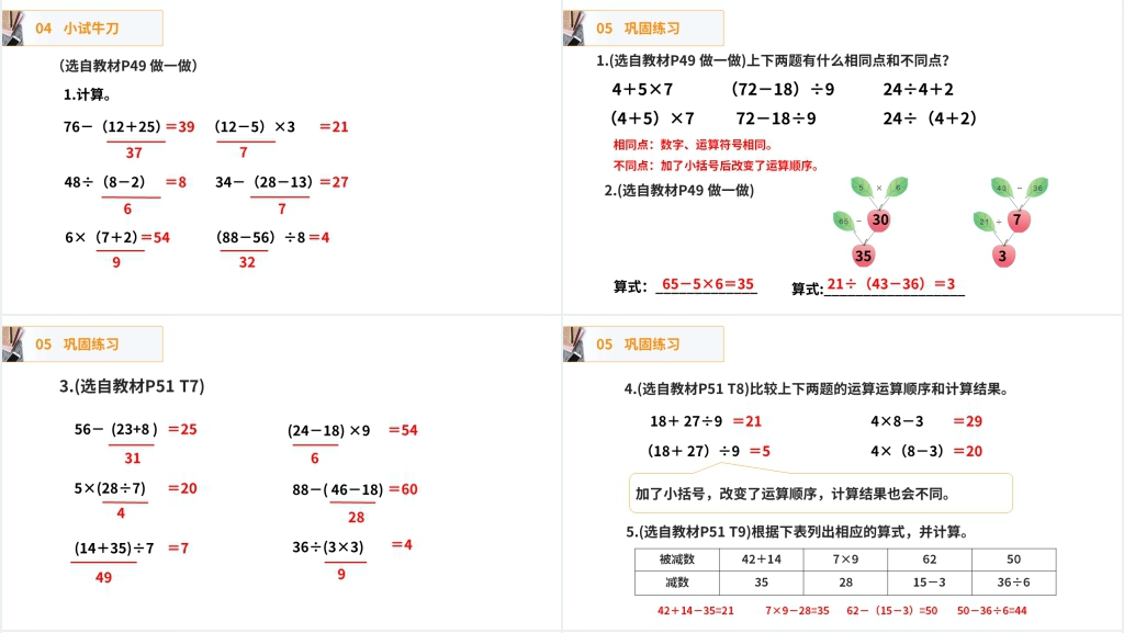 人教版小学数学二年级下册《带小括号的两步混合运算》PPT课件 人教版小学数学二年级下册《带小括号的两步混合运算》PPT课件