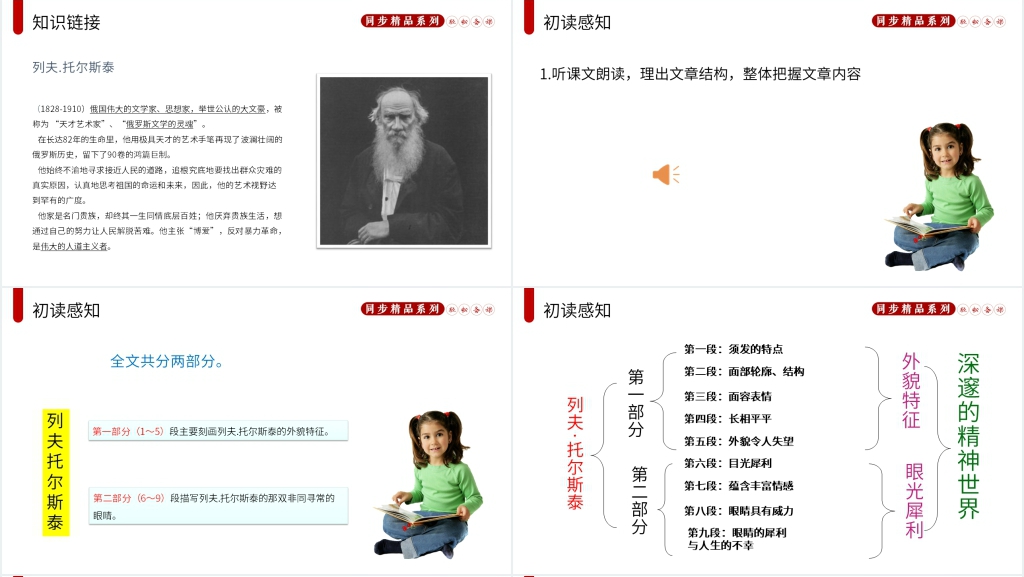人教版八年级上册语文《列夫托尔斯泰》课文教案PPT课件