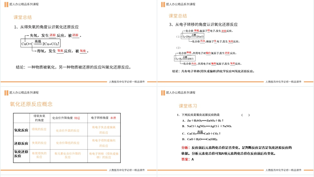 人教版高一必修一《氧化还原反应概念》PPT课件 人教版高一必修一《氧化还原反应概念》PPT课件