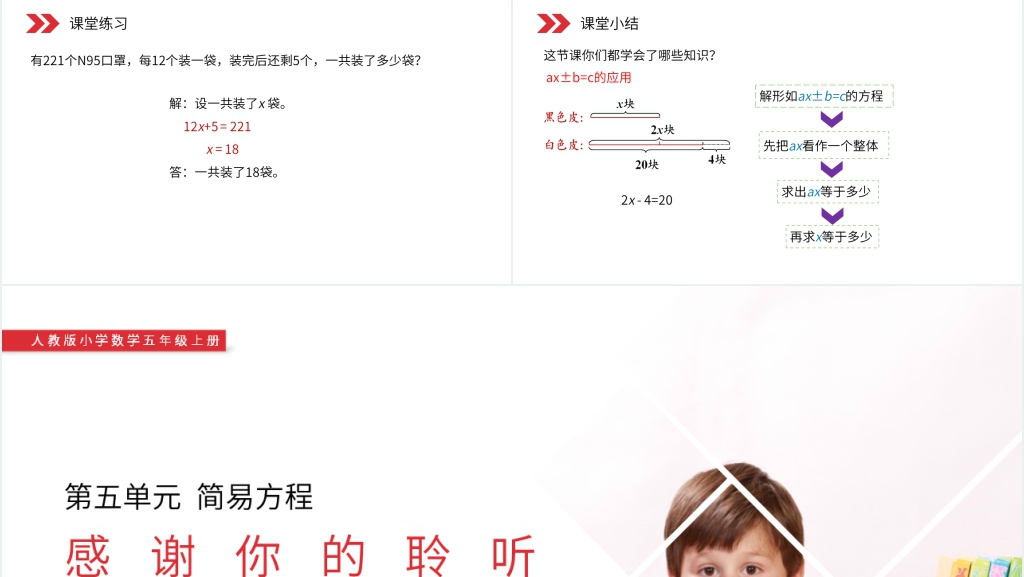 人教版小学数学五年级上册《ax±b=c的应用》讲解PPT课件 人教版小学数学五年级上册《ax±b=c的应用》讲解PPT课件
