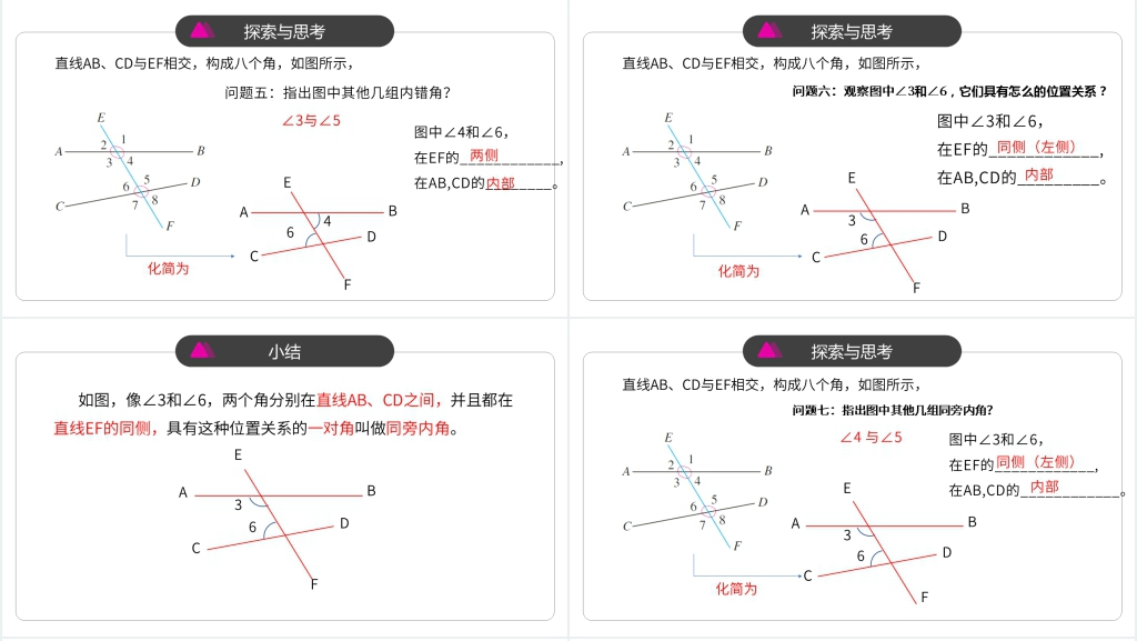 人教版初中数学七年级《同位角内错角和同旁内角》PPT课件 人教版初中数学七年级《同位角内错角和同旁内角》PPT课件