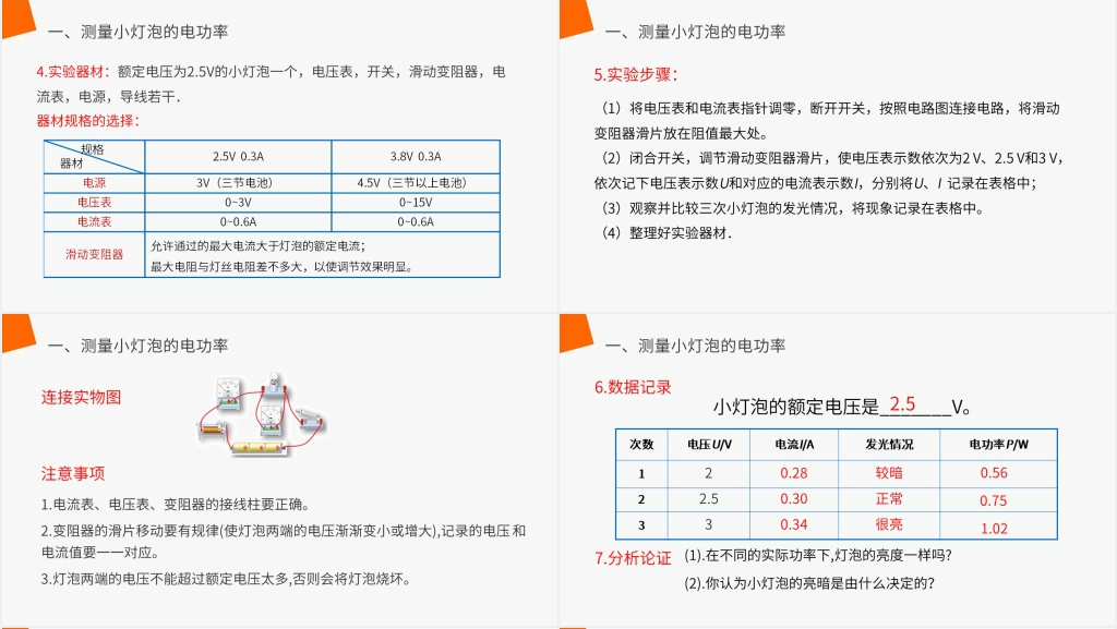 人教版九年级初三物理《测量小灯泡的电功率》PPT课件