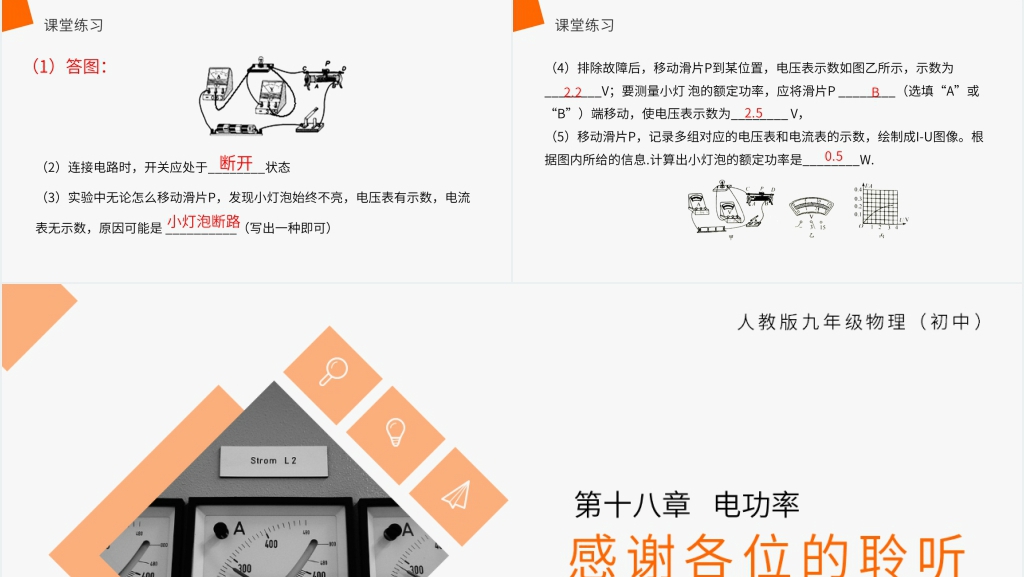 人教版九年级初三物理《测量小灯泡的电功率》PPT课件