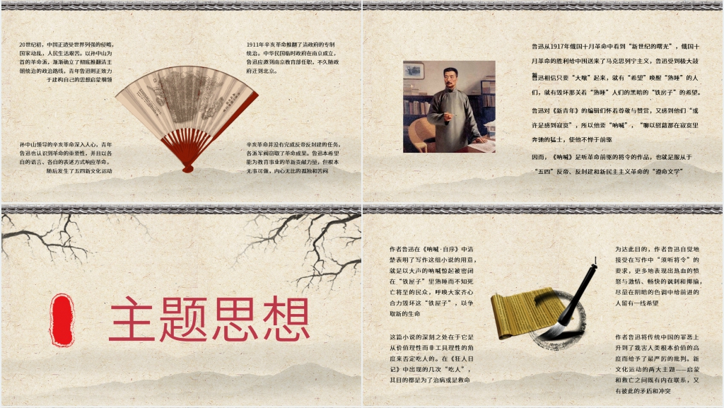 呐喊书籍介绍PPT模板 呐喊书籍介绍PPT模板