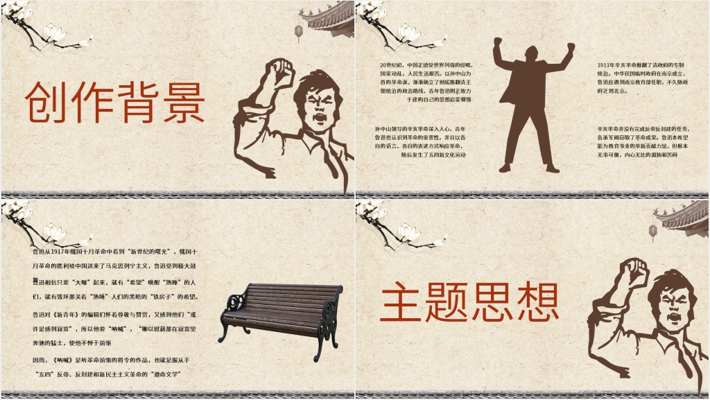 鲁迅呐喊著名小说读书分享PPT模板 鲁迅呐喊著名小说读书分享PPT模板