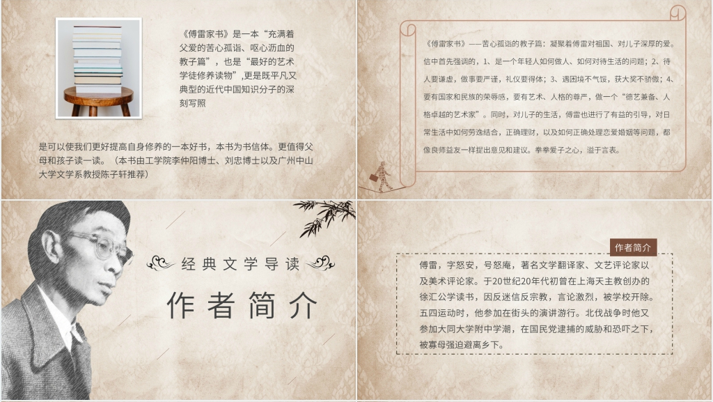傅雷家书读书报告PPT模板 傅雷家书读书报告PPT模板