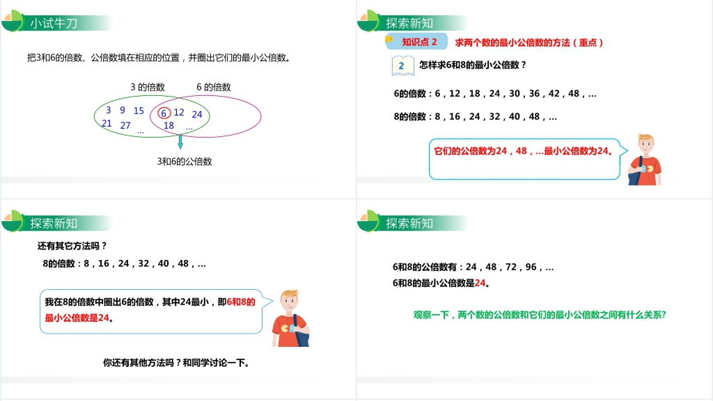 人教版小学数学五年级下册《最小公倍数》教案讲解PPT课件 人教版小学数学五年级下册《最小公倍数》教案讲解PPT课件