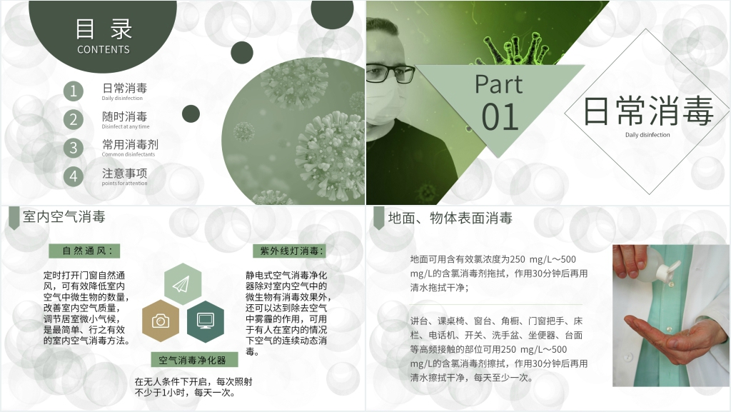 简洁质量一般-日常消毒措施PPT模板