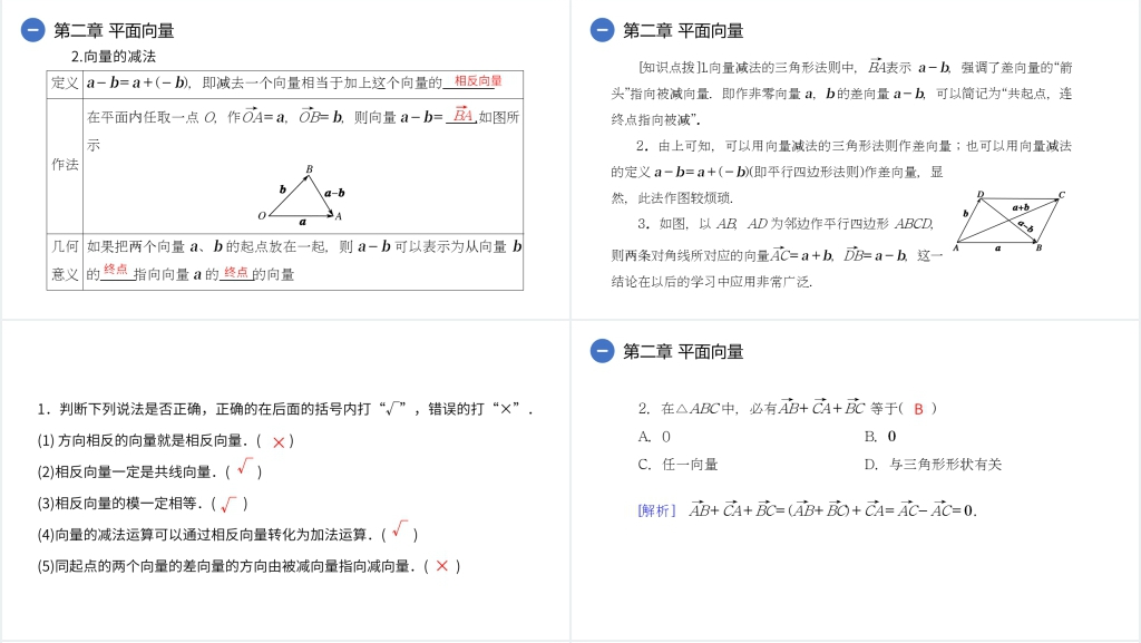 高一年级下册《向量减法运算及其几何意义》PPT课件 高一年级下册《向量减法运算及其几何意义》PPT课件