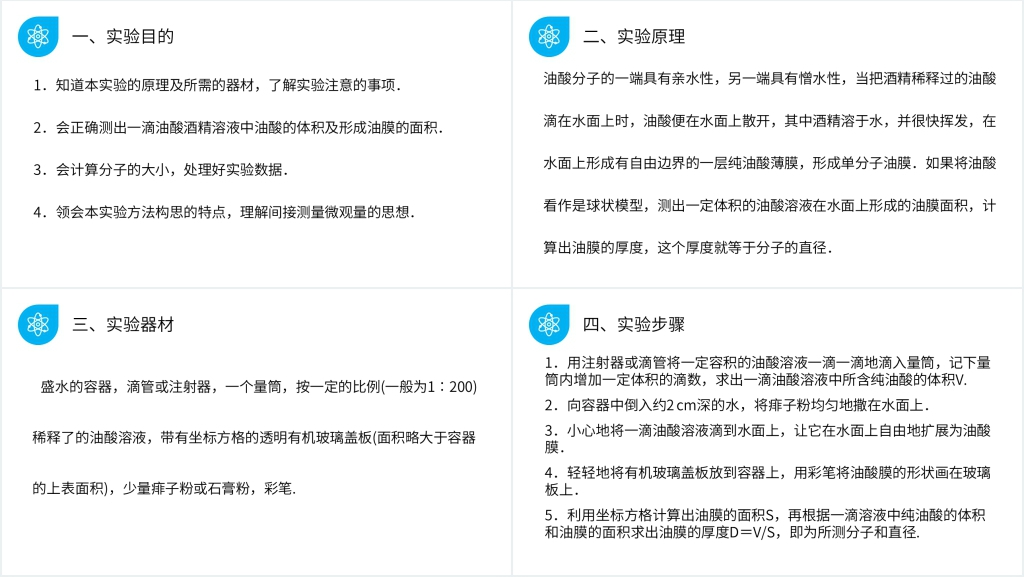 人教版高三物理选修3-3《油膜法测定分子的直径》PPT课件