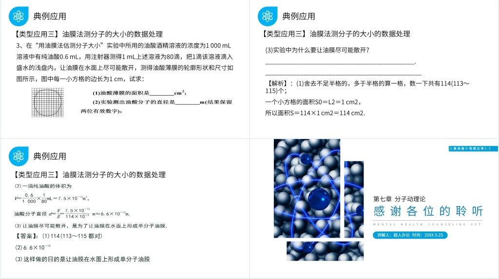 人教版高三物理选修3-3《油膜法测定分子的直径》PPT课件