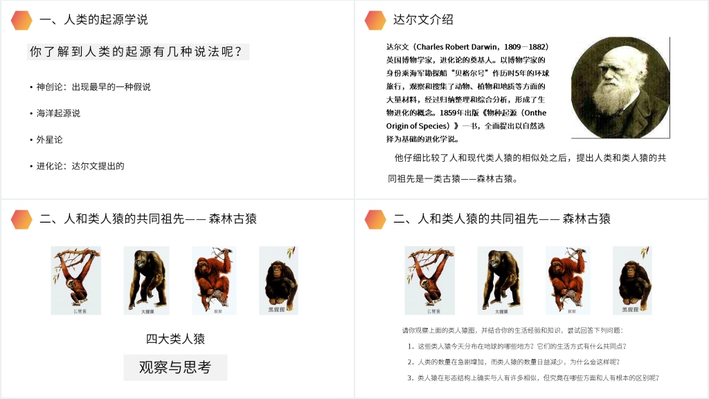人教版生物七年级初一下册《人类的起源和发展》教案PPT课件 人教版生物七年级初一下册《人类的起源和发展》教案PPT课件