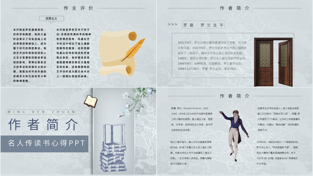 名人传读书心得PPT模板 名人传读书心得PPT模板