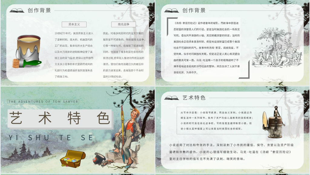 汤姆索亚历险记导读PPT模板 汤姆索亚历险记导读PPT模板