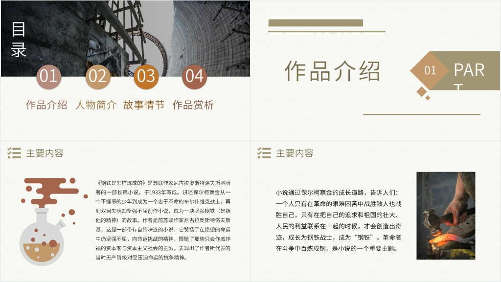 介绍钢铁是怎样炼成的PPT模板 介绍钢铁是怎样炼成的PPT模板