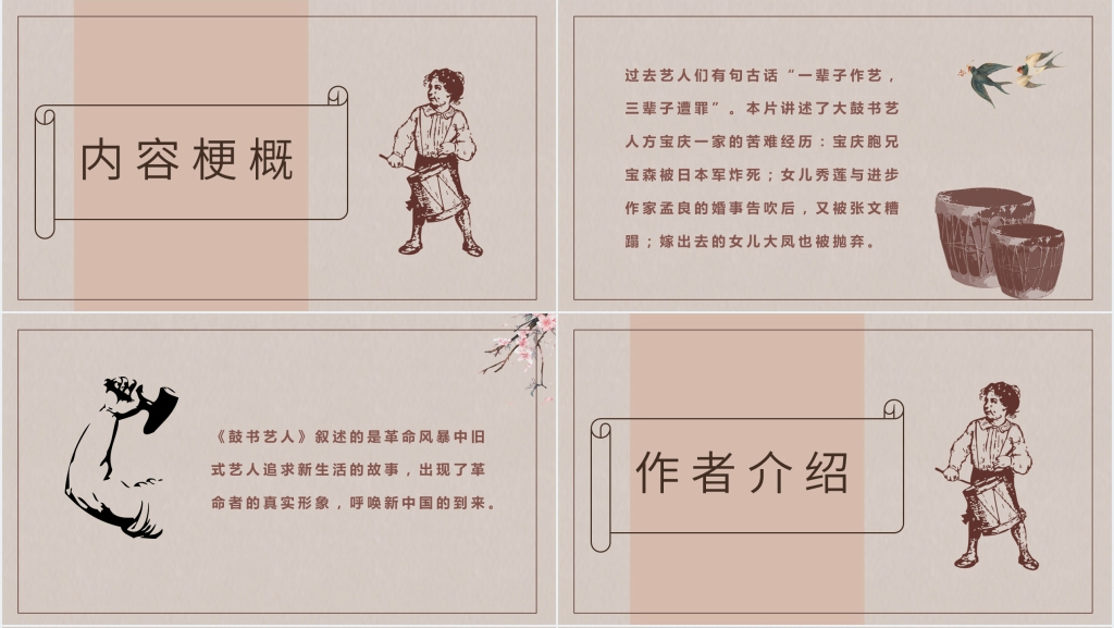 老舍鼓书艺人读后感分享PPT模板 老舍鼓书艺人读后感分享PPT模板