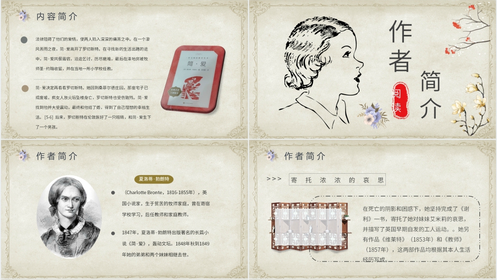 简爱读书笔记PPT模板 简爱读书笔记PPT模板