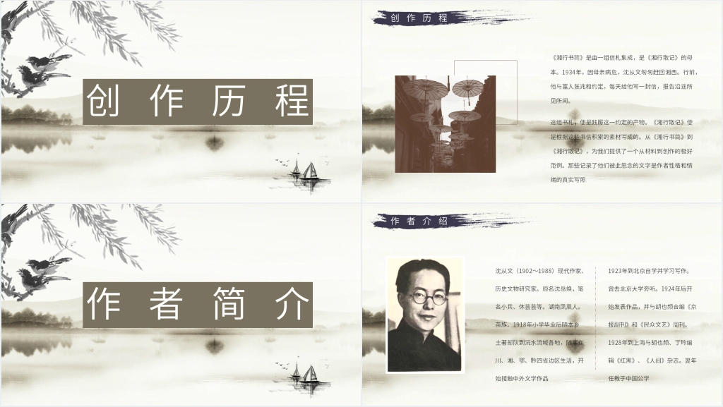 沈从文湘行散记PPT模板 沈从文湘行散记PPT模板