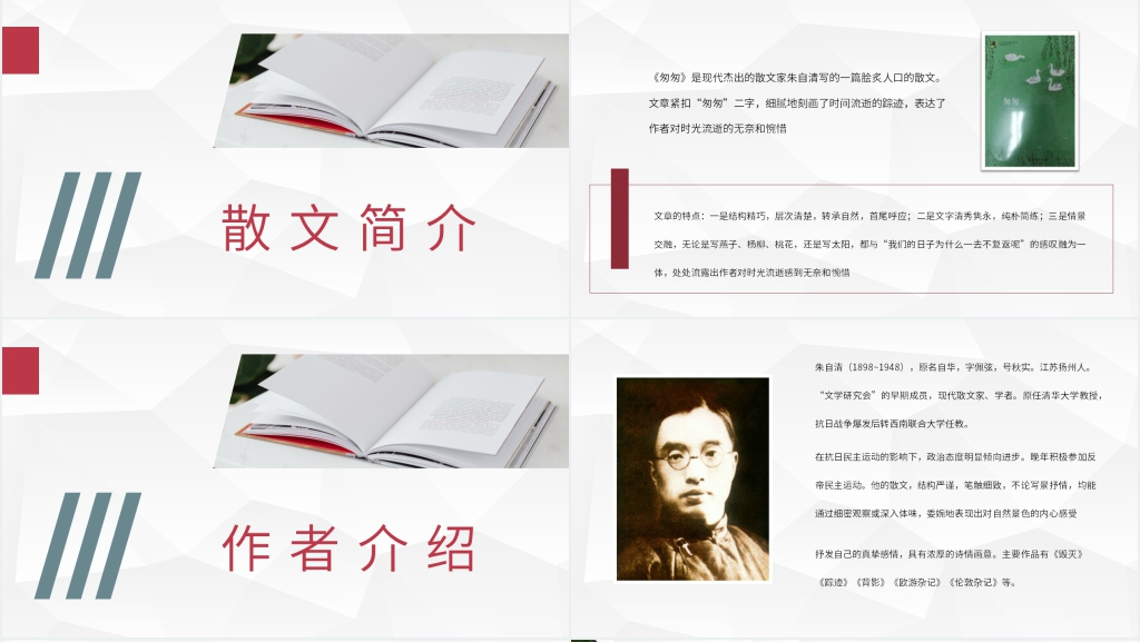 推荐朱自清散文匆匆的PPT模板 推荐朱自清散文匆匆的PPT模板