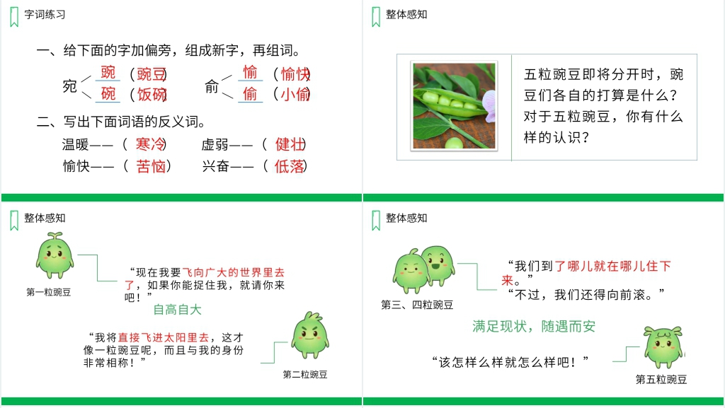 人教版四年级语文上册《一个豆荚里的五粒豆》教学教案PPT课件 人教版四年级语文上册《一个豆荚里的五粒豆》教学教案PPT课件