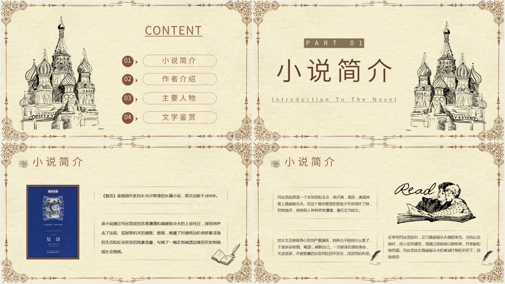 托尔斯泰复活小说PPT模板 托尔斯泰复活小说PPT模板