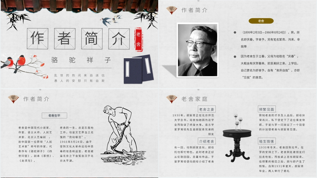 老舍《骆驼祥子》导读PPT模板 老舍《骆驼祥子》导读PPT模板