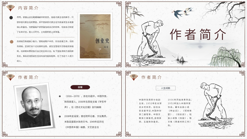 柳青创业史名著导读PPT模板 柳青创业史名著导读PPT模板