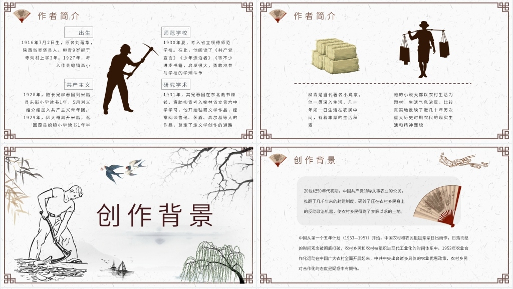 柳青创业史名著导读PPT模板 柳青创业史名著导读PPT模板