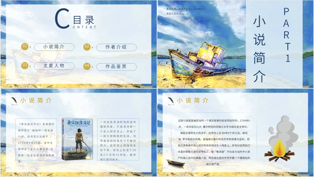 鲁滨逊漂流记推荐PPT模板 鲁滨逊漂流记推荐PPT模板
