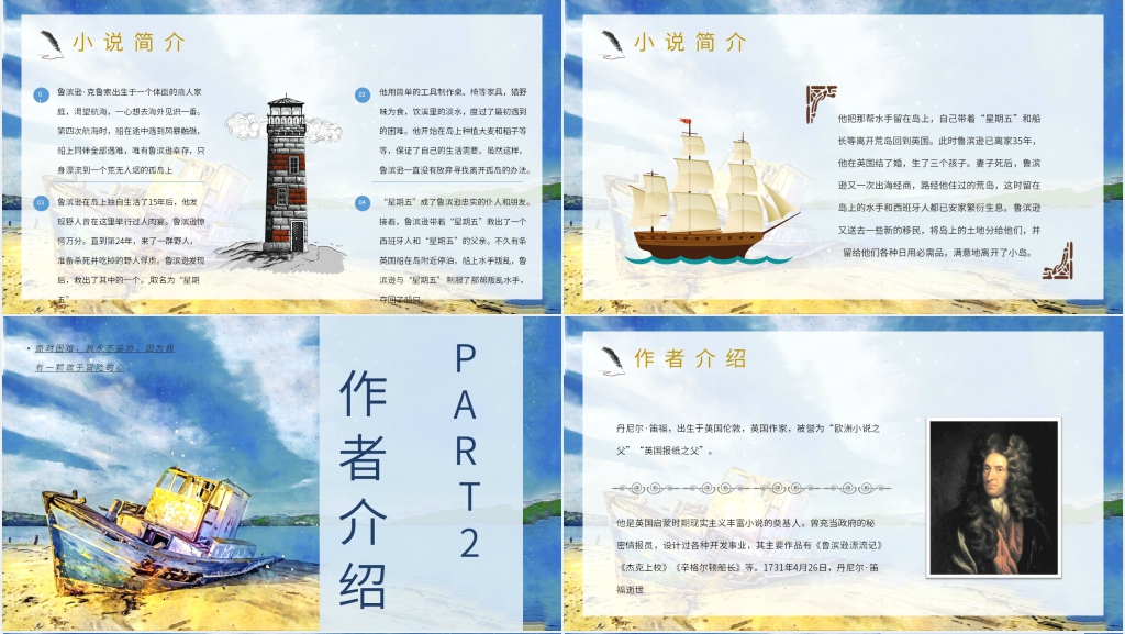 鲁滨逊漂流记推荐PPT模板 鲁滨逊漂流记推荐PPT模板