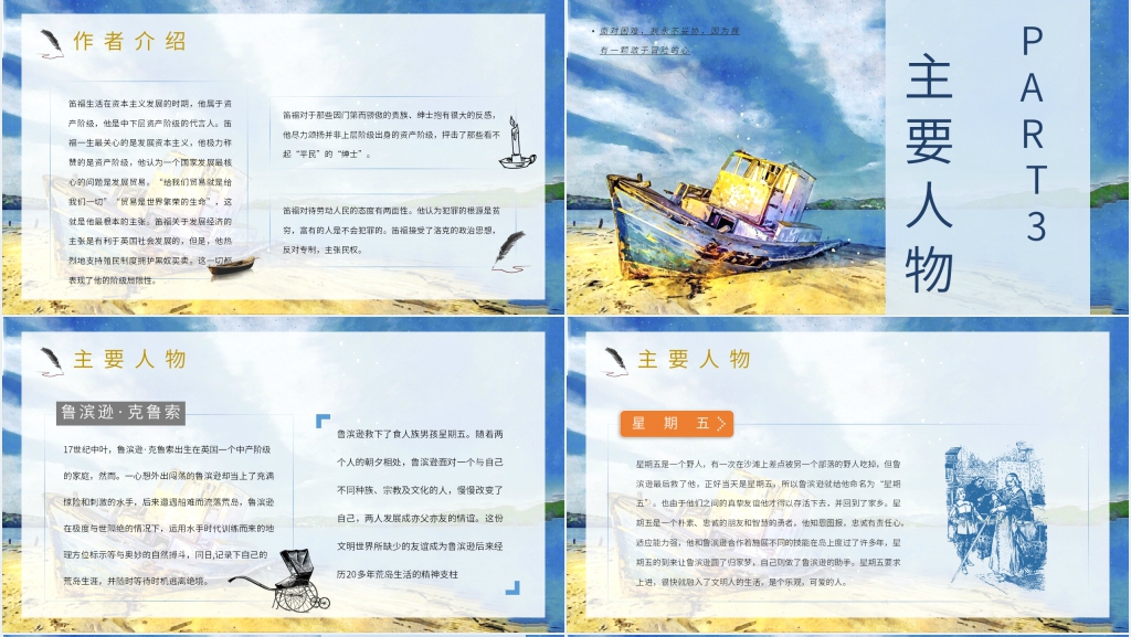 鲁滨逊漂流记推荐PPT模板 鲁滨逊漂流记推荐PPT模板