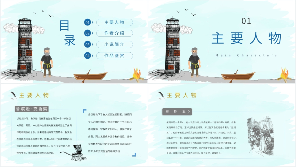 介绍鲁滨逊漂流记PPT模板 介绍鲁滨逊漂流记PPT模板