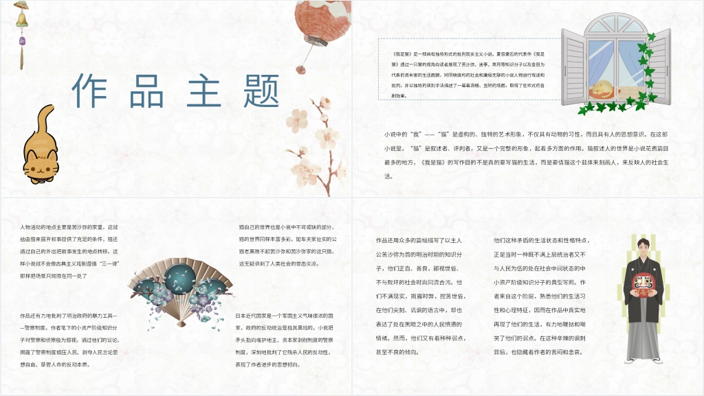 我是猫夏目漱石作品PPT模板 我是猫夏目漱石作品PPT模板