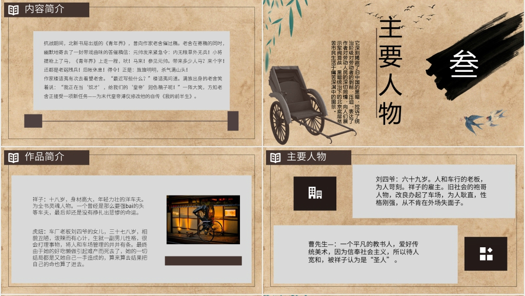 骆驼祥子名著分享PPT模板