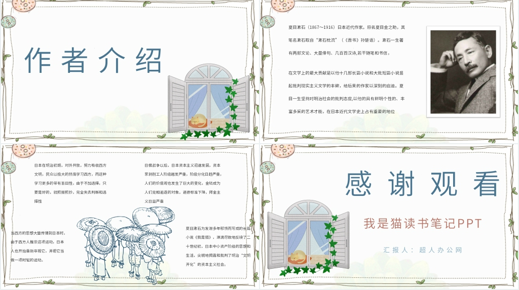 我是猫读书笔记PPT模板 我是猫读书笔记PPT模板